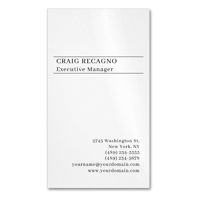 Carte De Visite Magnétique Minimalist Modern Plain Trendy Black White (devant Vertical)