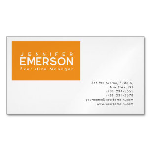 Carte De Visite Magnétique Minimaliste moderne professionnel orange blanc uni