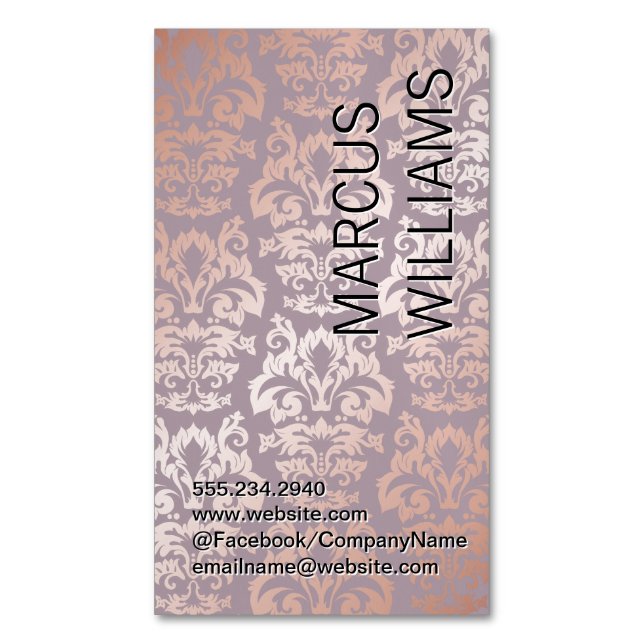 Carte De Visite Magnétique Modèle rose Gold Damask (devant Vertical)