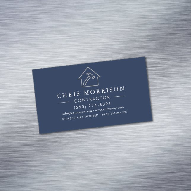 Carte De Visite Magnétique Modern Building Construction Navy Blue Silver (In Situ)