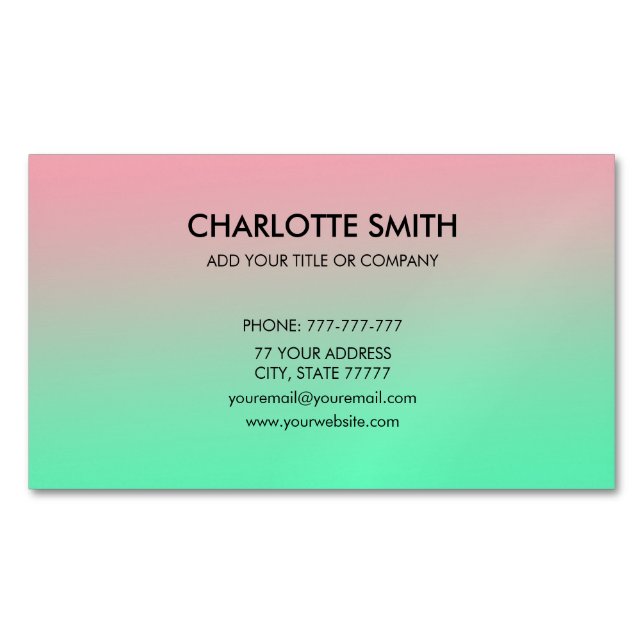Carte De Visite Magnétique Moderne Design Rose & Vert Gradient Personnalisabl (devant)