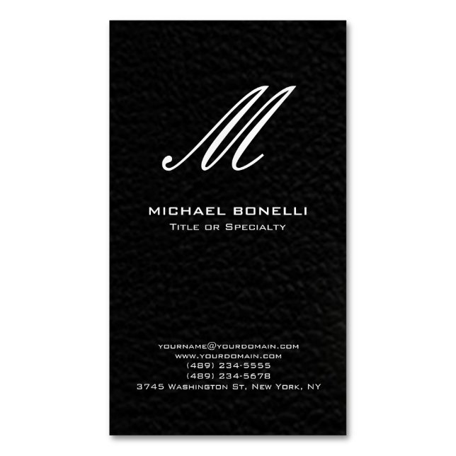 Carte De Visite Magnétique monogramme de calligraphie noir & blanc tendance (devant Vertical)