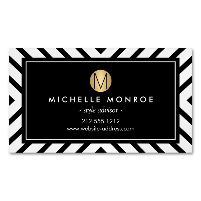 Carte De Visite Magnétique Monogramme d'or Motif rétro (devant)
