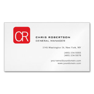 Carte De Visite Magnétique Monogramme Moderne Rouge Blanc Professionnel Simpl