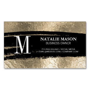 Carte De Visite Magnétique Monogramme noir brossé   Fond d'or