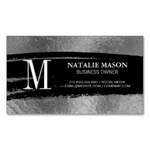 Carte De Visite Magnétique Monogramme noir brossé   Huile d'argent