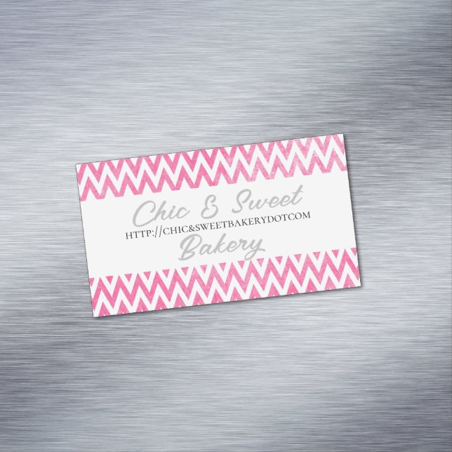 Carte De Visite Magnétique Monogramme rose blanc Chevron (In Situ)