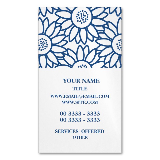 Carte De Visite Magnétique Motif de tournesol bleu classique (devant Vertical)