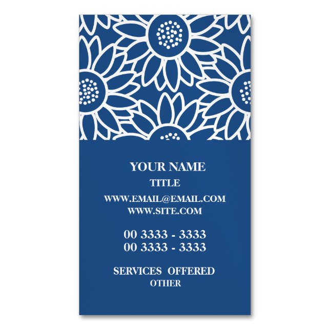 Carte De Visite Magnétique Motif de tournesol bleu classique professionnel (devant Vertical)