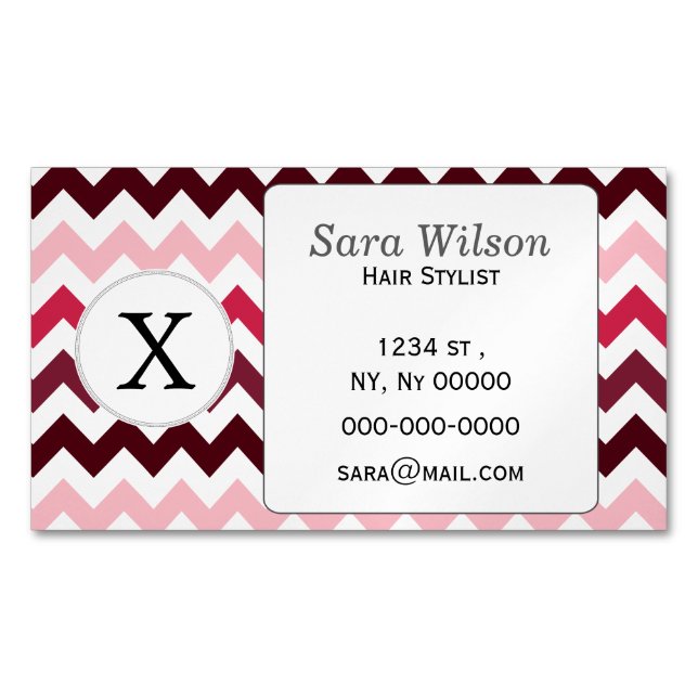 Carte De Visite Magnétique Motif monogramme rose Chevron ZigZag personnalisé (devant)