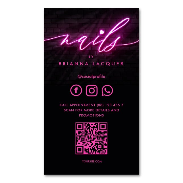 Carte De Visite Magnétique Nail Tech Manicuriste Nail Artiste rose moderne (devant Vertical)