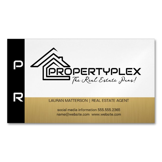 Carte De Visite Magnétique Noir blanc | Logo de la maison (devant)