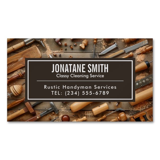 Carte De Visite Magnétique Outils rustiques Carpenter Handyman Woodworker (devant)