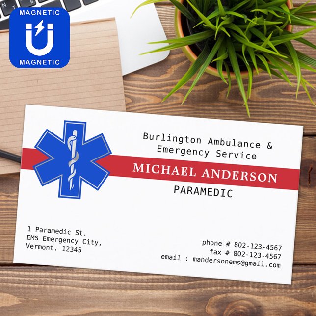 Carte De Visite Magnétique Parameded EMS EMT Urgence Médicale Star Of Life (Créateur téléchargé)