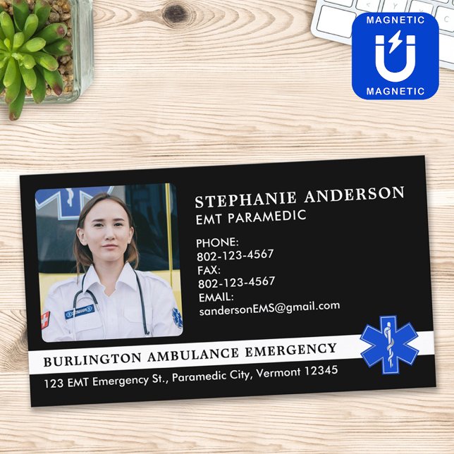 Carte De Visite Magnétique Paramedic EMS EMT Urgence Ambulance Logo photo (Créateur téléchargé)
