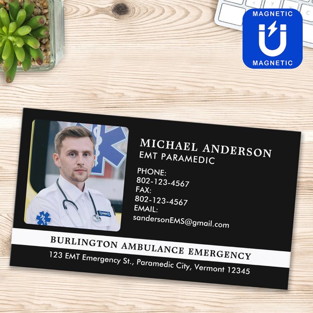Carte De Visite Magnétique Paramètre personnalisé EMS EMT Ambulance d'urgence (Créateur téléchargé)