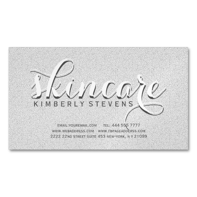 Carte De Visite Magnétique Parties scintillant Gris Et Blanc Faux (devant)