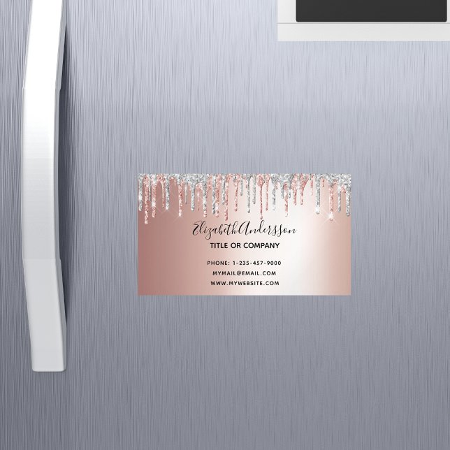 Carte De Visite Magnétique parties scintillant rose or argent métallique élég (Créateur téléchargé)