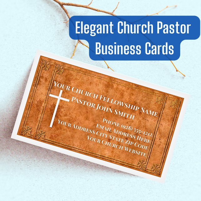 Carte De Visite Magnétique Pasteur de l'église étampé cuir Élégant chrétien (Elegant Church Pastor Business Cards)