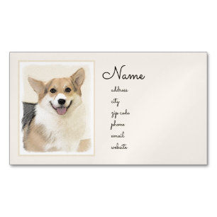 Carte De Visite Magnétique Pembroke Welsh Corgi Peinture - Art Chien original
