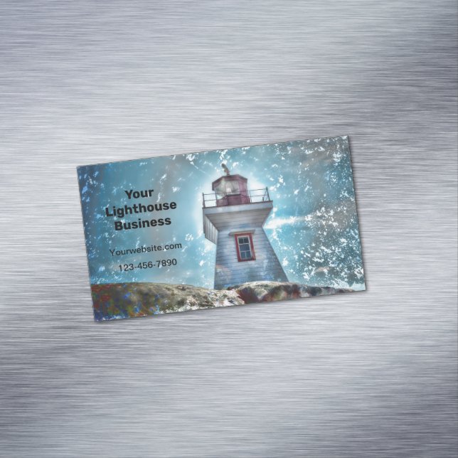 Carte De Visite Magnétique Phare Océan Bleu Nautique Rustique Côté (In Situ)
