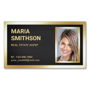 Carte De Visite Magnétique Photo d'agent immobilier avec feuille d'or et trei