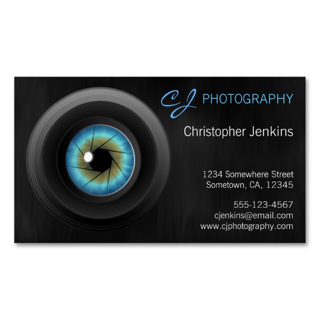 Carte De Visite Magnétique Photographe de la caméra Blue Eye (devant)