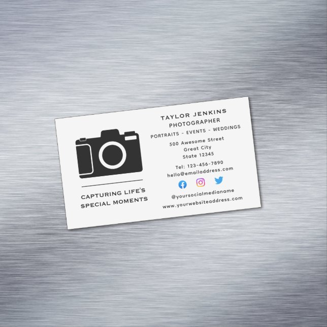 Carte De Visite Magnétique Photographe indépendant Camera élégant Médias soci (In Situ)