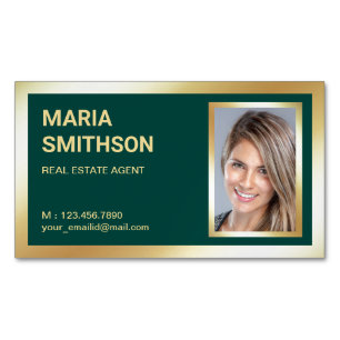 Carte De Visite Magnétique Photographie de Dark Green Gold Foil Real Estate R