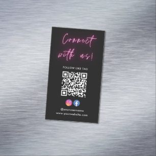 Carte De Visite Magnétique Pink Connect Us Instagram Facebook Qr Code