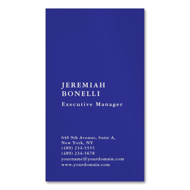 Carte De Visite Magnétique Plaine moderne épurée bleu profond (devant Vertical)