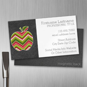 Carte De Visite Magnétique Pomme d'enseignant personnalisé - Motif Chevron ve