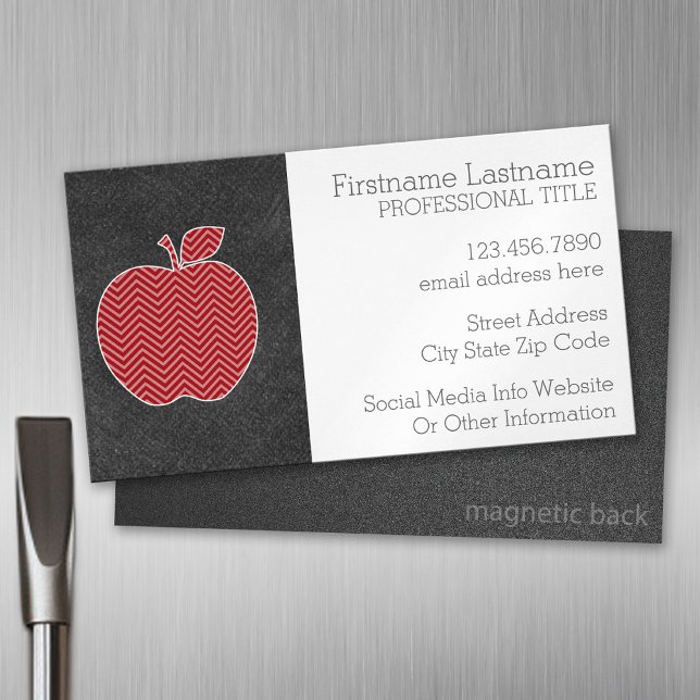 Carte De Visite Magnétique Pomme enseignant personnalisée avec Motif Chevron  (Custom Business Card Magnet)