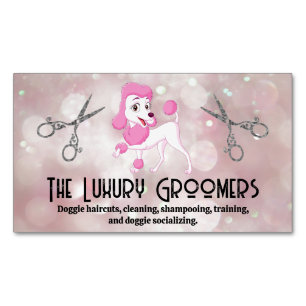 Carte De Visite Magnétique Poodle rose Ciseaux de salon Bokeh