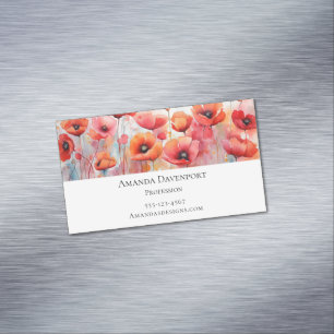 Carte De Visite Magnétique Poppies d'aquarelle rouge dans un champ