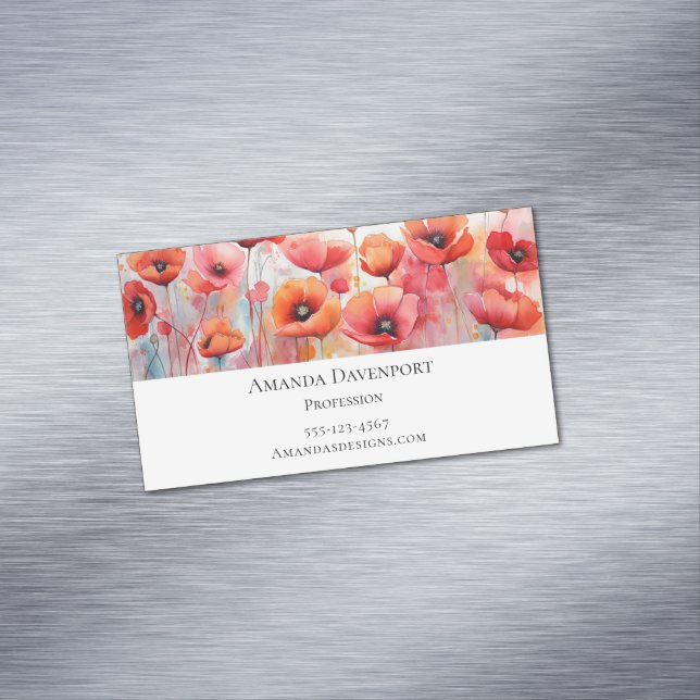 Carte De Visite Magnétique Poppies d'aquarelle rouge dans un champ (In Situ)