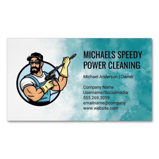 Carte De Visite Magnétique Power Cleaning Logo | Pressure Washing (devant)