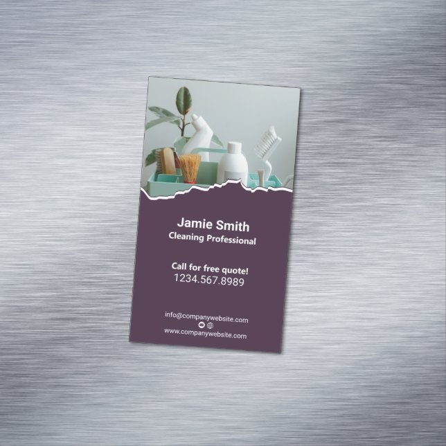 Carte De Visite Magnétique Professional House Cleaning Purple White (In Situ)