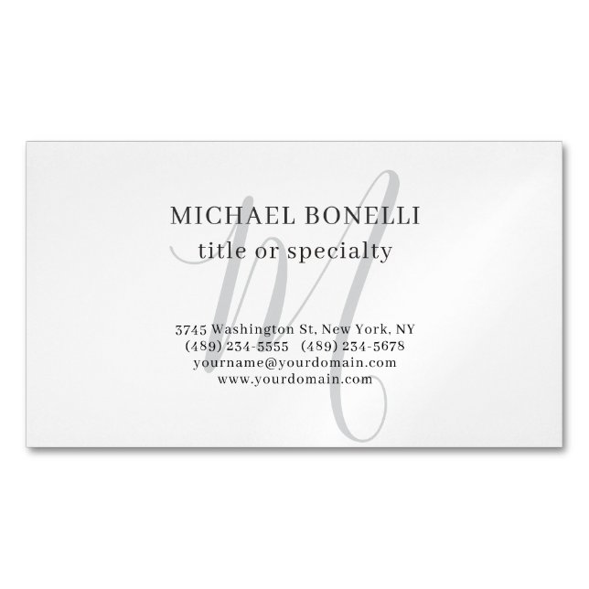 Carte De Visite Magnétique Professional Plain Modern Minimalist Monogrammed (devant)