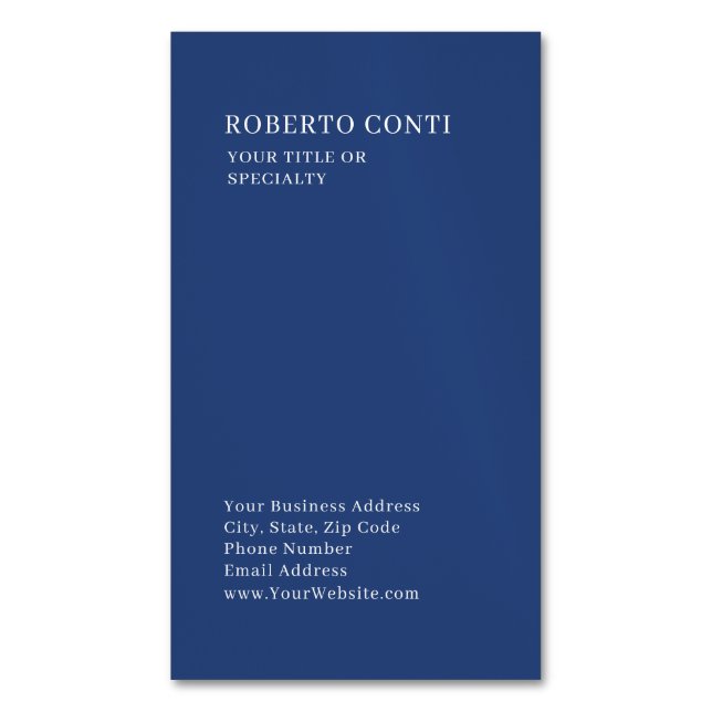Carte De Visite Magnétique Professional Unique Plain Minimalist Blue (devant Vertical)