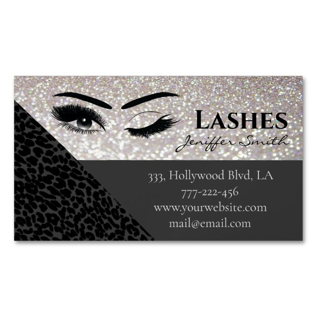 Carte De Visite Magnétique Professionnel chic léopard glittery lashes maquill (devant)