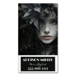 Carte De Visite Magnétique professionnel, élégant, Floral Coiffeur code QR