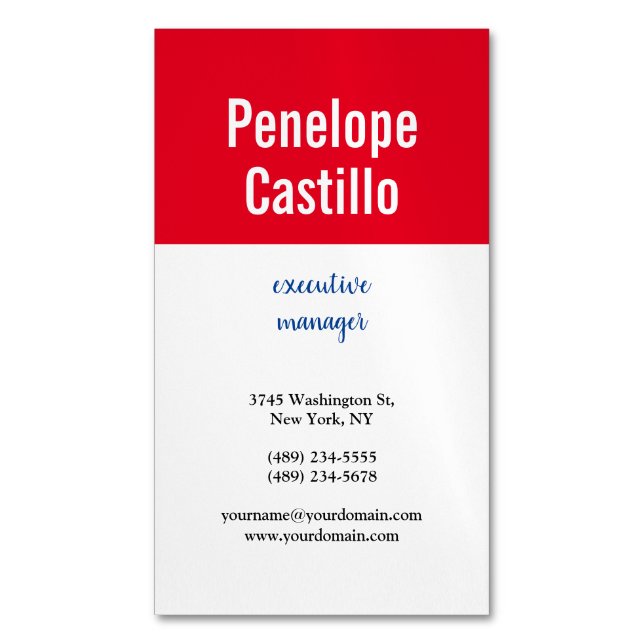 Carte De Visite Magnétique Professionnel Moderne Simple Bleu Rouge Blanc (devant Vertical)