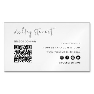 Carte De Visite Magnétique Professionnel Qr Code Moderne Minimaliste Blanc