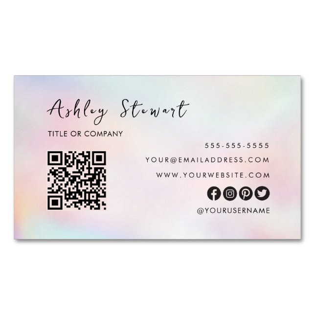 Carte De Visite Magnétique Professionnel Qr Code Moderne rose Opal élégant (devant)