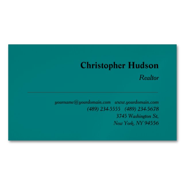 Carte De Visite Magnétique Professionnel Réaltor Immobilier Turquoise bleu (devant)