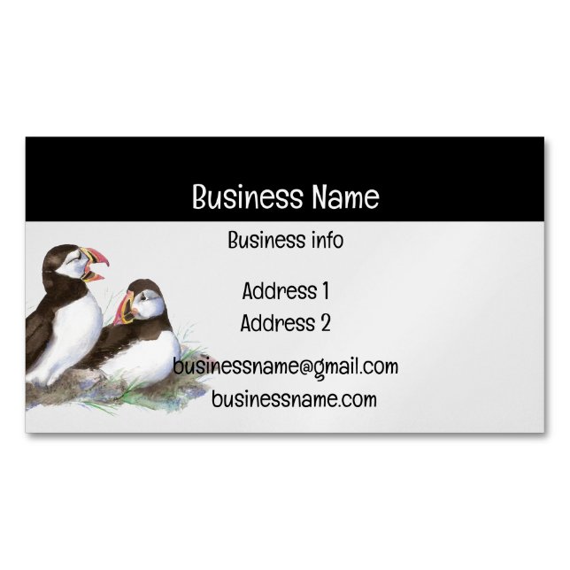 Carte De Visite Magnétique Puffin Aquarelle Oiseau Nature Faune (devant)