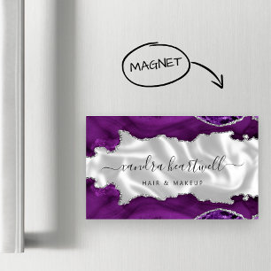 Carte De Visite Magnétique Purple Agate Parties scintillant Argent Luxe