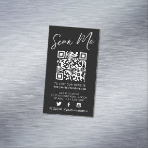 Carte De Visite Magnétique Qr code scan noir monotone simple social 