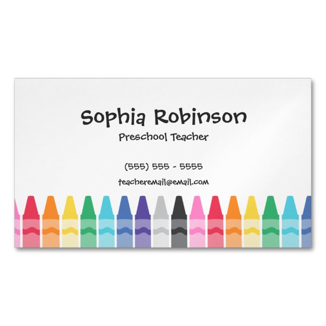Carte De Visite Magnétique Rainbow Crayons Préscolaire Enseignant élémentaire (devant)